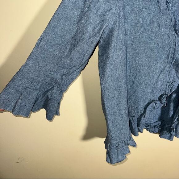 ULLA POPKEN Blue Linen-Cotton Single button blouse 20/22 - Picture 3 of 5